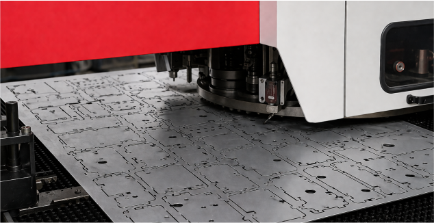 Turret punch machine processing sheet metal